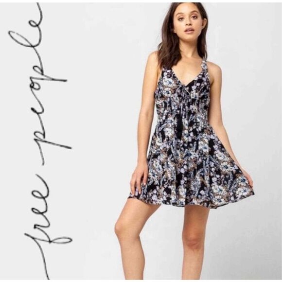 Womens Free People Sleeveless Floral Print Washed Ashore Mini Dress - Sz S - Picture 1 of 5